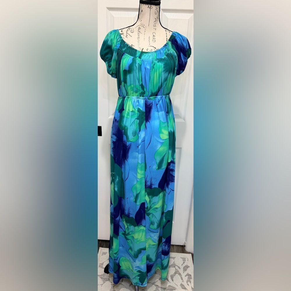 Dressbarn Vibrant Blue and Green Maxi Dress